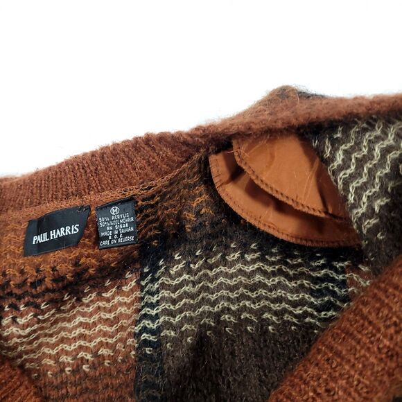 Fuzzy Wool Mohair Knit Cardigan Sweater Paul Harris M Burnt Orange Cobain Grunge - Picture 13 of 16